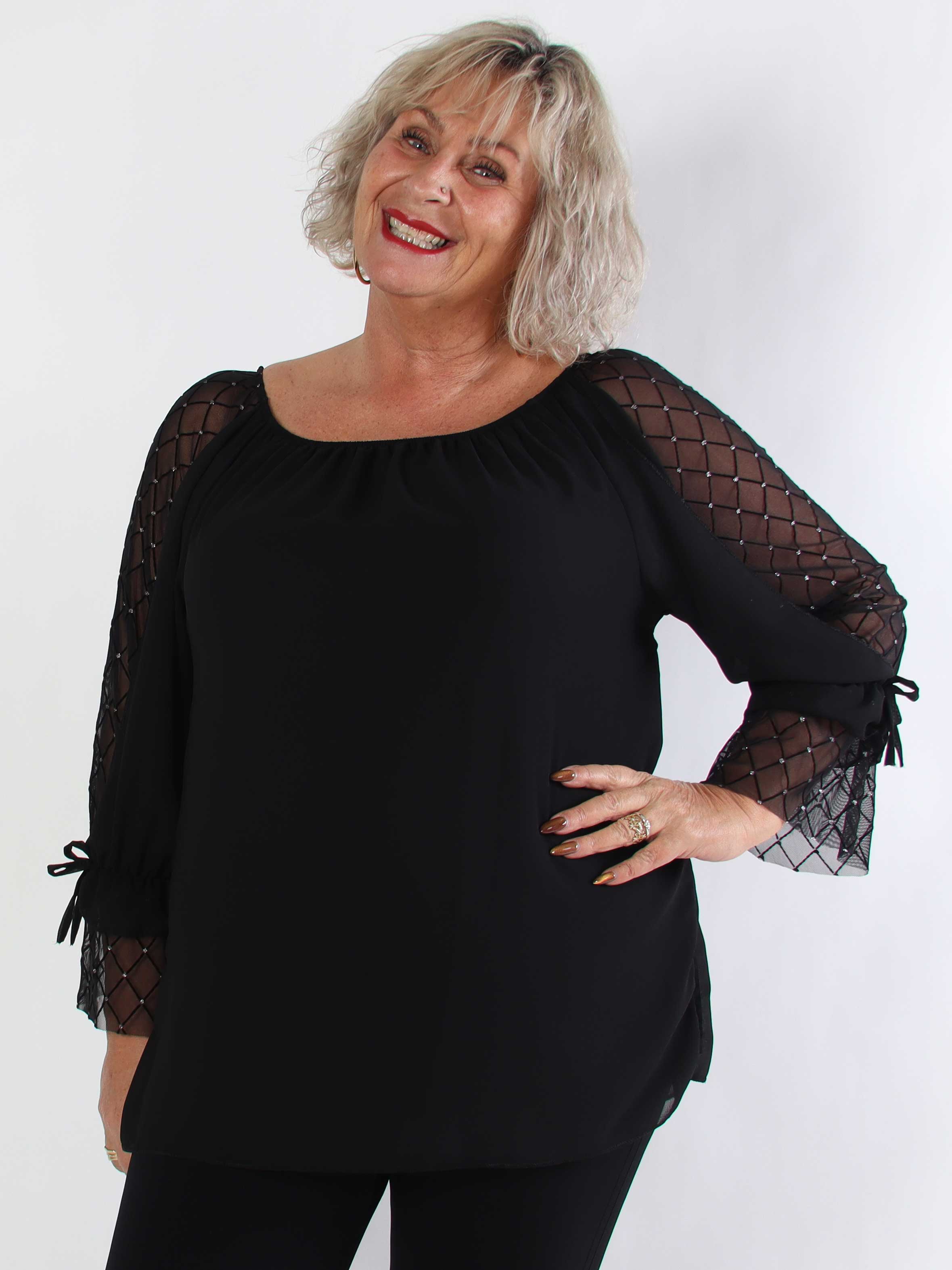 Norma - Plus size tunika i chiffon med detaljerede ærmer